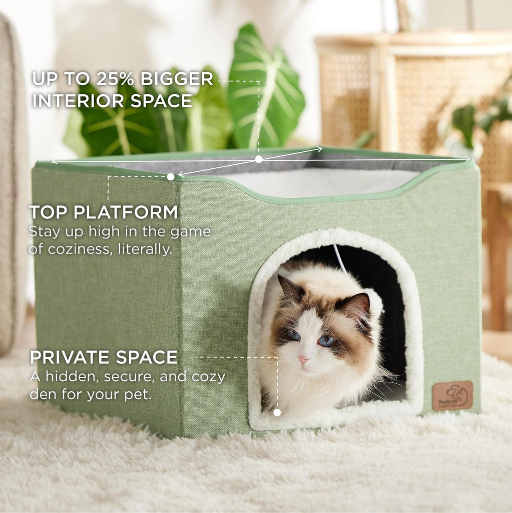 Cat House Bed for Indoor Cats with Fluffy Ball and Scratch Pad