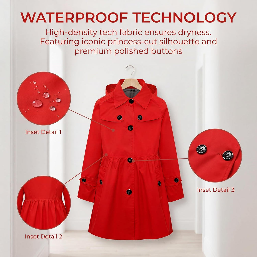 Girls Waterproof Windbreaker Jacket Lightweight Trench Coat