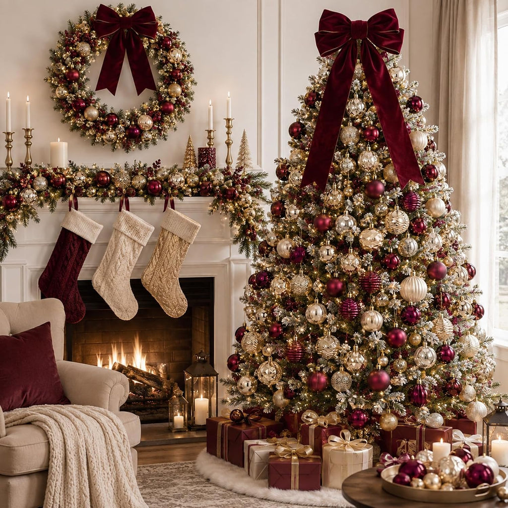 Burgundy and Gold Christmas Ball Ornament 1.57/1.97/2.36 Inch - Set of 64