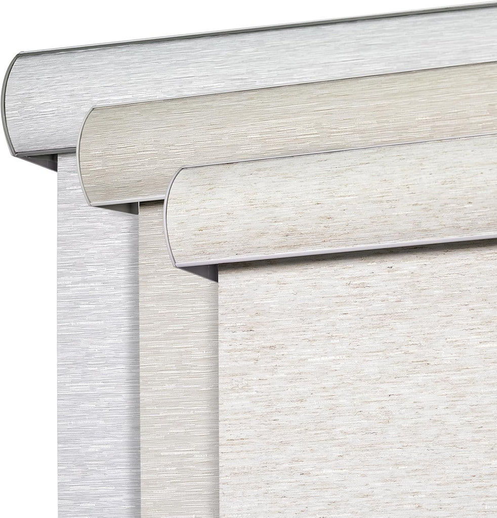 Natural Woven Roller Shades for Indoor Windows, Cordless Blackout Blinds with Curved Valance, Thermal Insulated UV