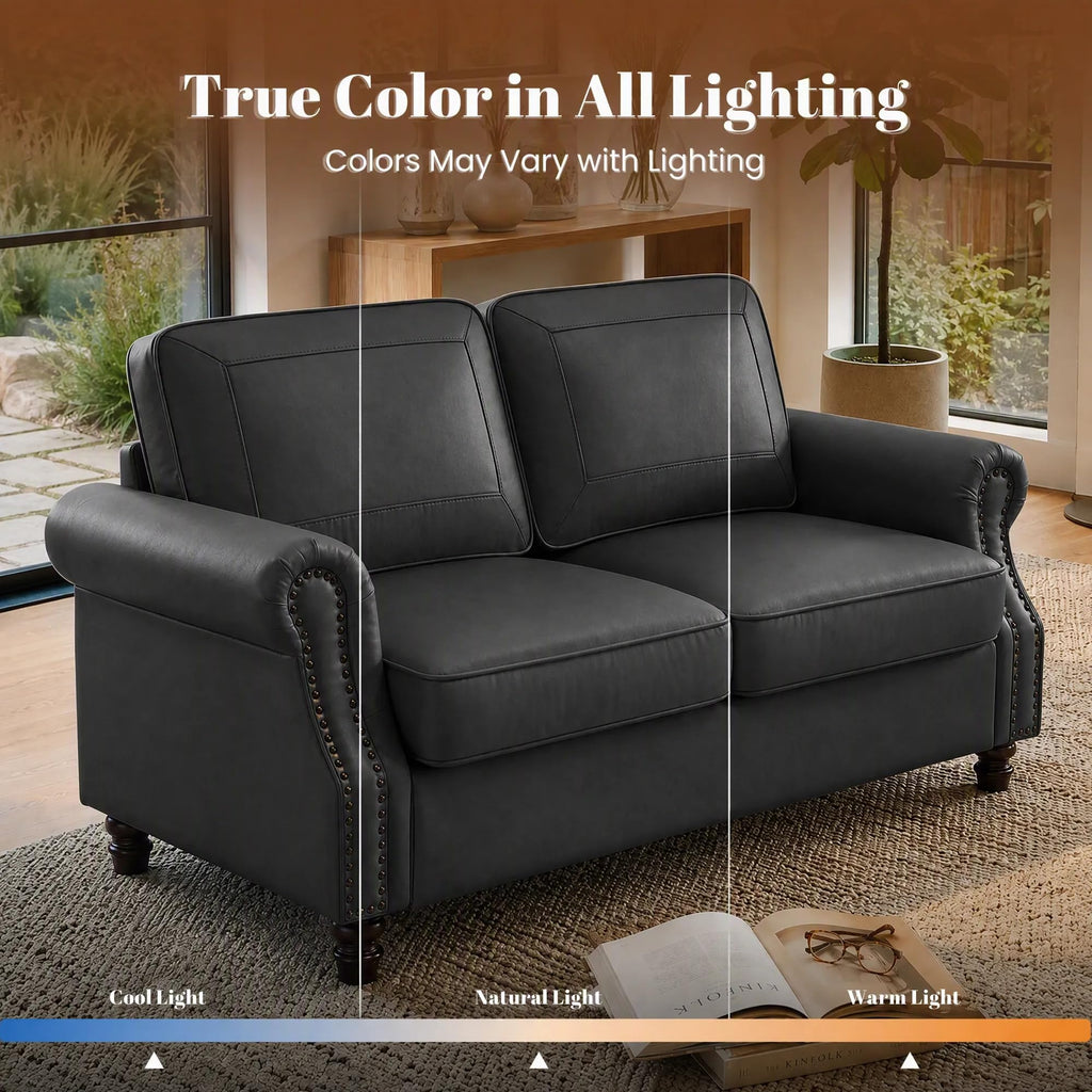 Faux Leather Loveseat Sofa with Rolled Arms, Black