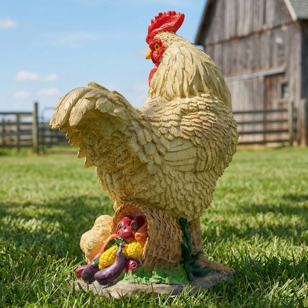 11.5" Chicken Bird Statue - Rustic Home Accents, Realistic Animal Sculptures, Resin Figurines, Yard Art, Funny Farm