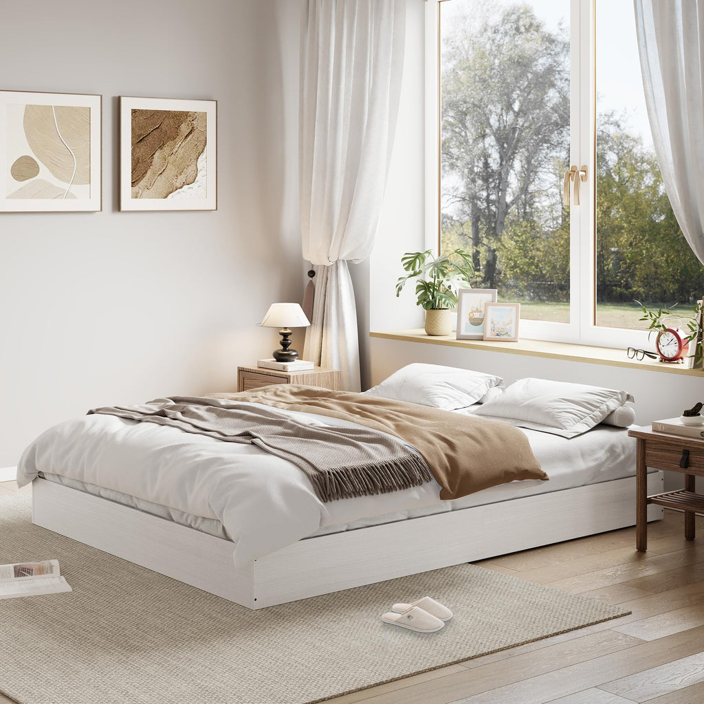 Full Size Bed Frame, Wood Platform Bed with Sturdy Wooden Slats