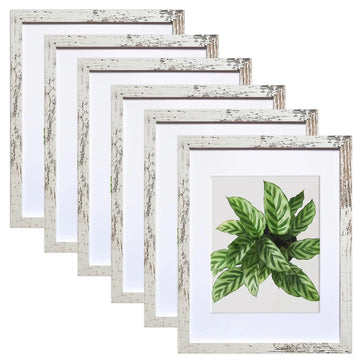 11x14 Picture Frame, Display Pictures 8x10 With mat or 11x14 Prints Without Mat, Wall Mounting, Distressed White, 6PCS