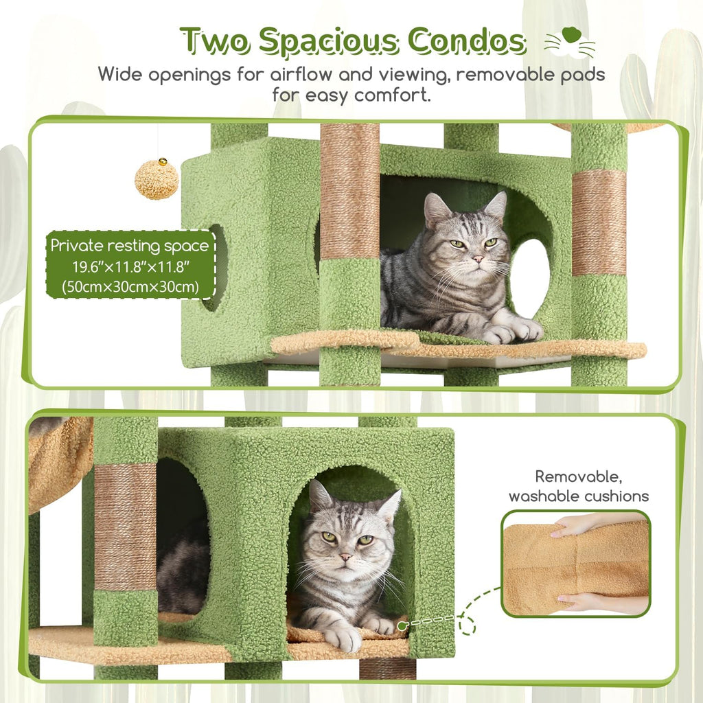 74in Cactus Heavy Duty Cat Tree Tower for Indoor Large Cats