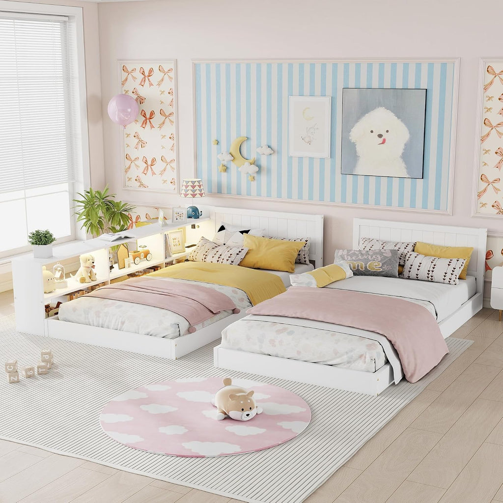Double Wooden Floor Bed Frame, White