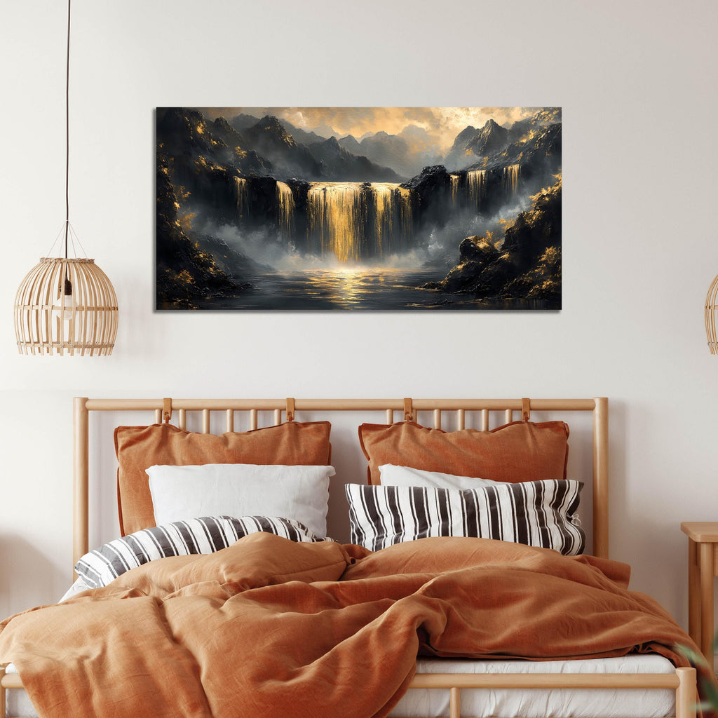 Waterfall Canvas Wall Art - Mountain Art Wall Decor - Modern Wall Art Size 20" x 40"