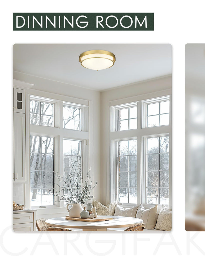 16 Inch Flush Mount Ceiling Light, White Frosted Glass, Gold