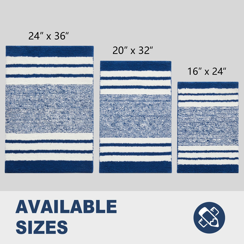 Navy Blue Striped 32"x20" Non Slip Washable Bath Mat