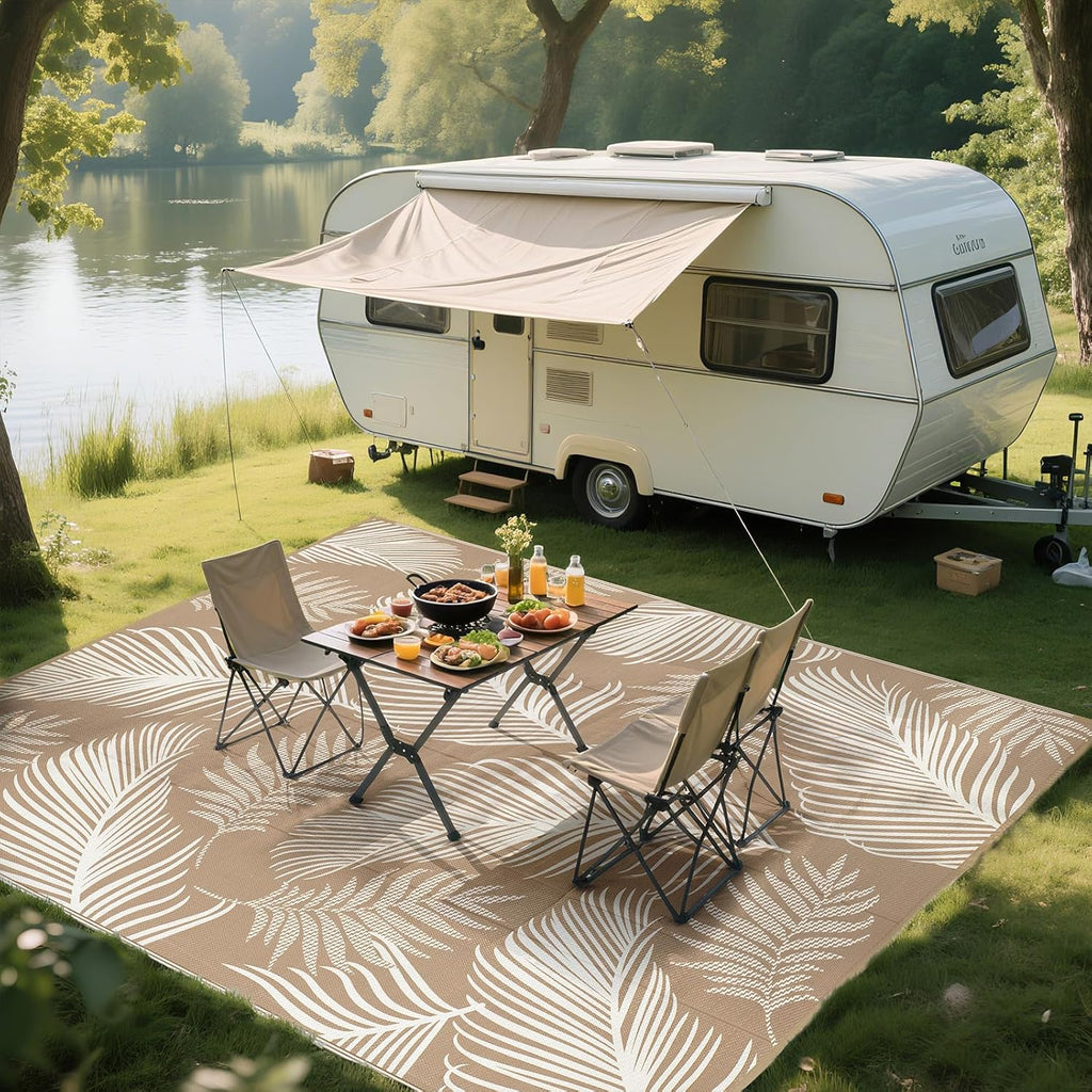 Waterproof Outdoor Rug 8x10, Reversible Plastic Straw Patio Camping Rug, Indoor Outdoor RV Mat Carpe