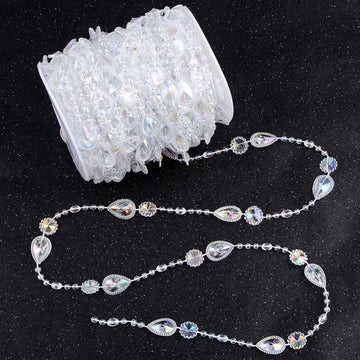 24m/79ft Transparent Bead String, Acrylic Gems Bead Teardrop Flower Crystal Garland Trim Chain for Wedding Chandelier