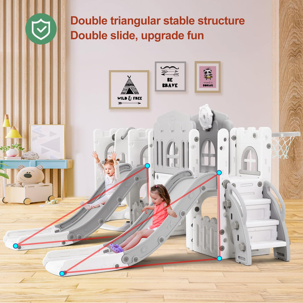 10-in-1 Toddler Slide and Swing Set with Double Slides