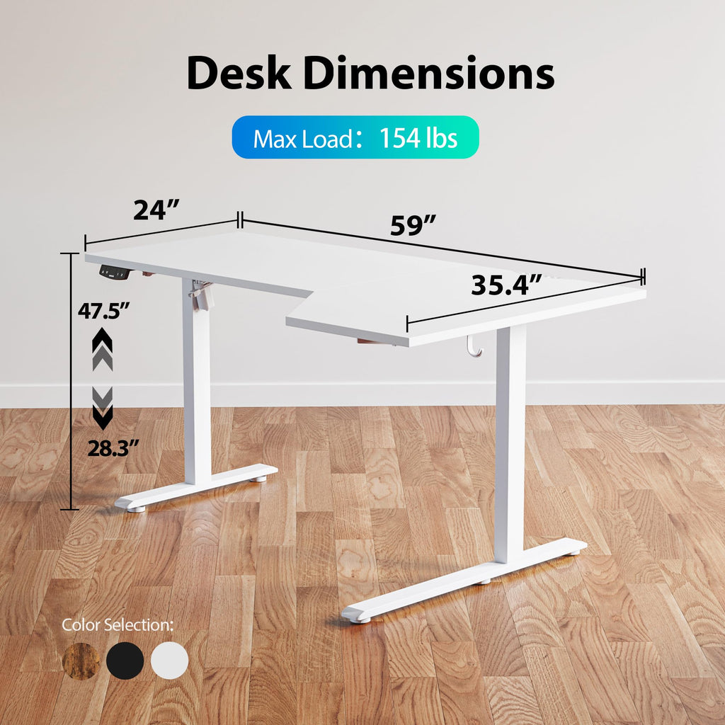 59 x 35 Inch Corner L Shaped Electric Standing Desk, White