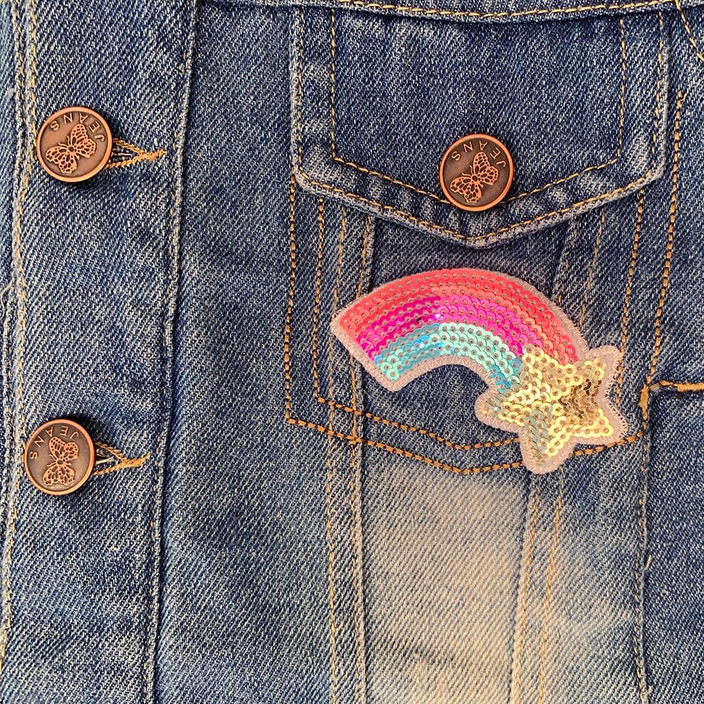 Peaoclate Little Big Girls Embroider Rabbit Denim Jacket