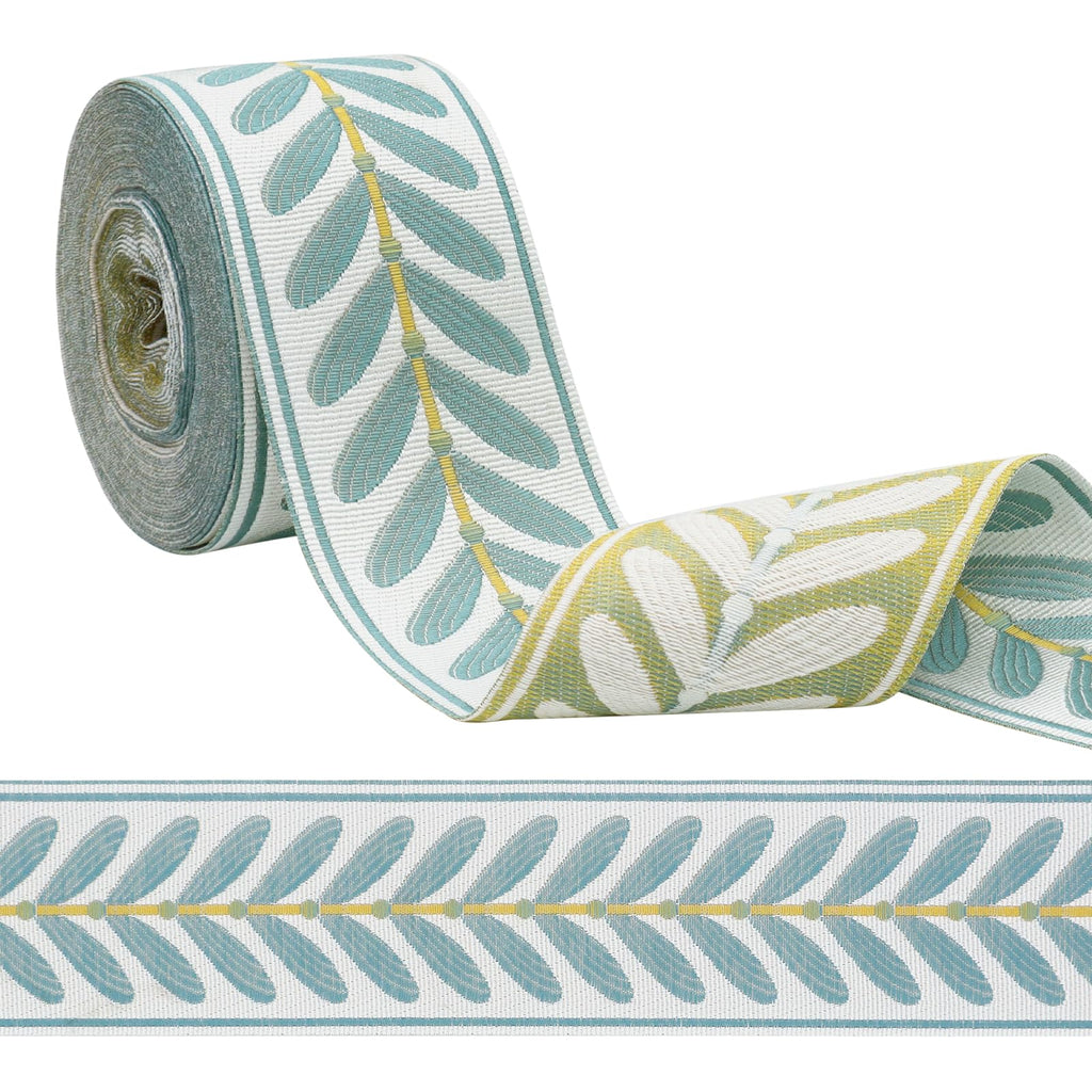 Jacquard Ribbon Fabric Trim 2.4 Inch Leaf Pattern Jacquard Woven Embroidery Decorative Ribbon for DIY - 10.9 Yards