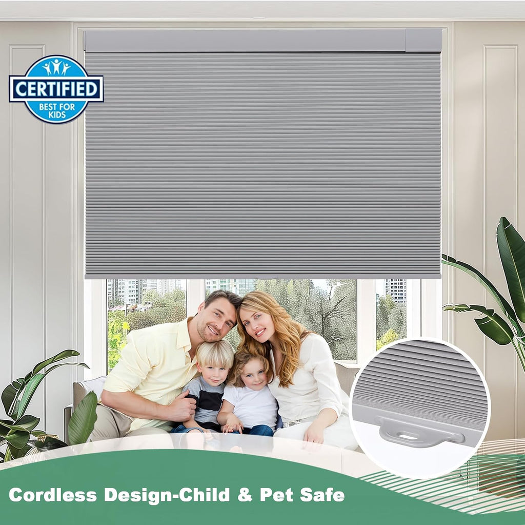 No Drill Cellular Shades for Indoor Windows, Thermal Insulating & Noise Reducing Honeycomb Blinds, Free Stop Cordless