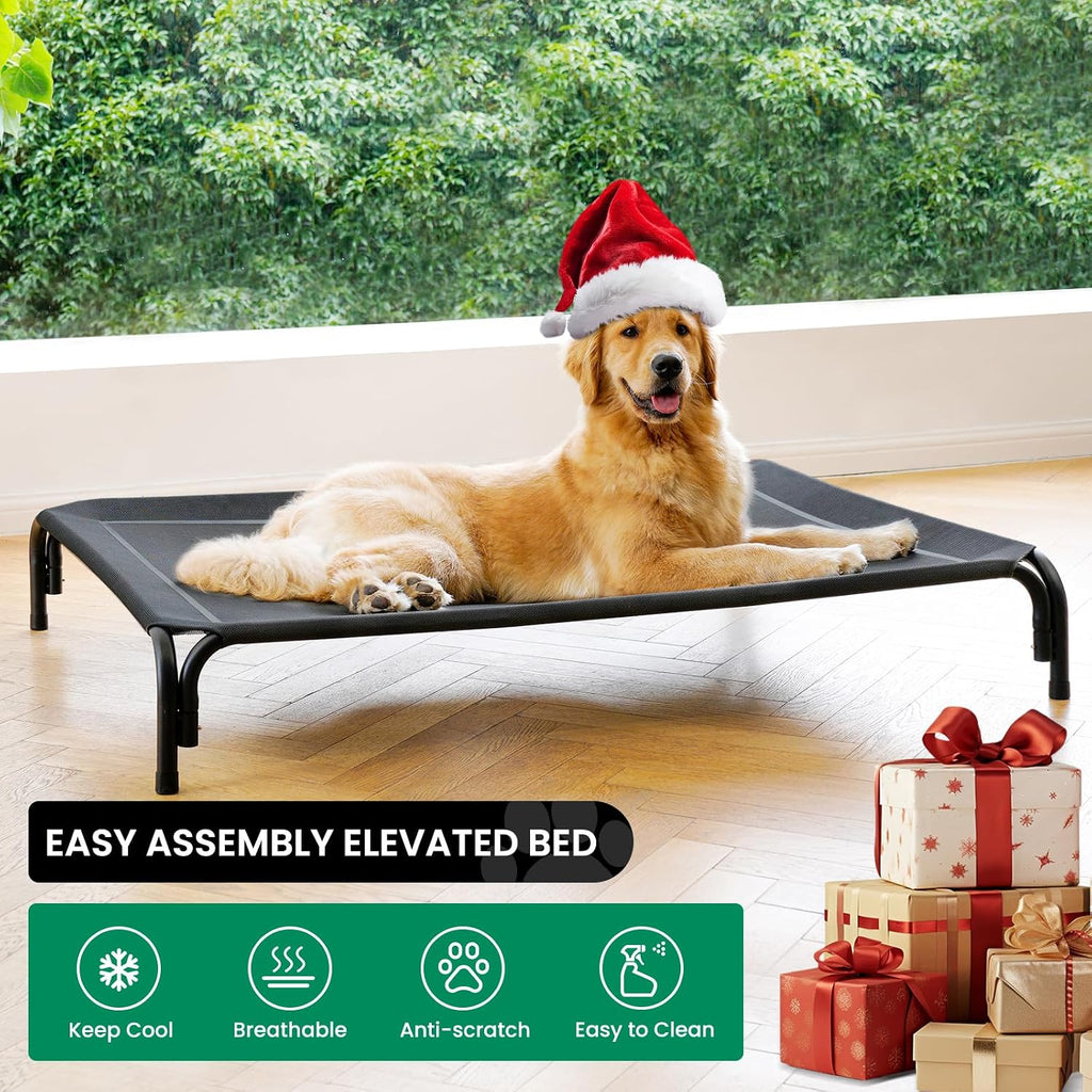 Elevated Dog Bed Raised Outdoor Dog Cot for Large Dogs, Installation Requires No Tools, Frame with Washable Cooling