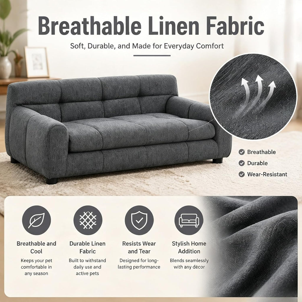 Dog Sofa Bed, Large Dog Bed with Backrest and Armrests, Dark Gray