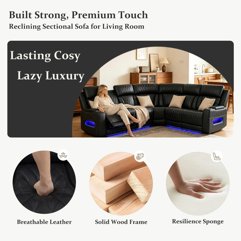 Power Reclining Sectional Sofa with Cup Holders/Storage