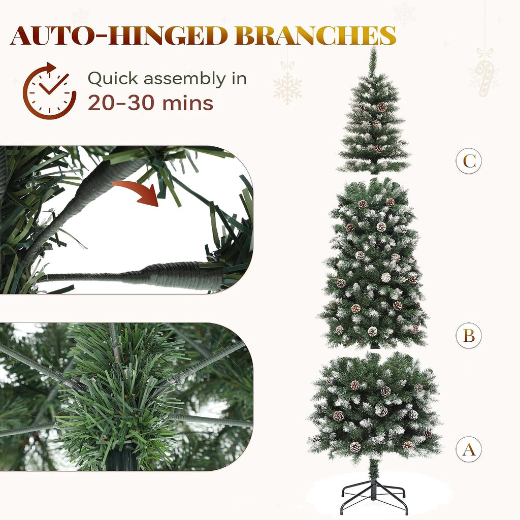 Prelit Green Pencil Christmas Tree w/Remote & Pinecone Decor