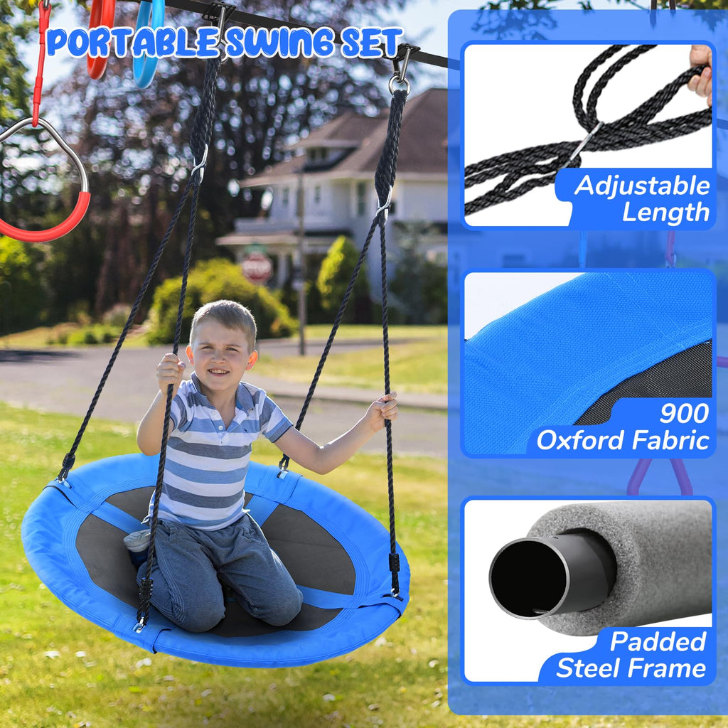 65 ft Ninja Warrior Obstacle Course for Kids with Saucer Tree Swing