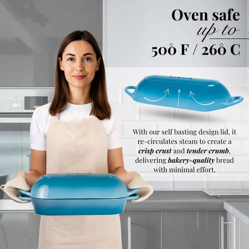 Enamelled Cast Iron Bread Loaf Pot - Dutch Oven For Sourdough Bread Baking - Oven Safe Non Stick Bread Pot