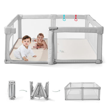Baby Playpen, Pre-Assembled Foldable Playpen with Adult Door, 71" x 71" Large Play Yard for Babies & Toddlers