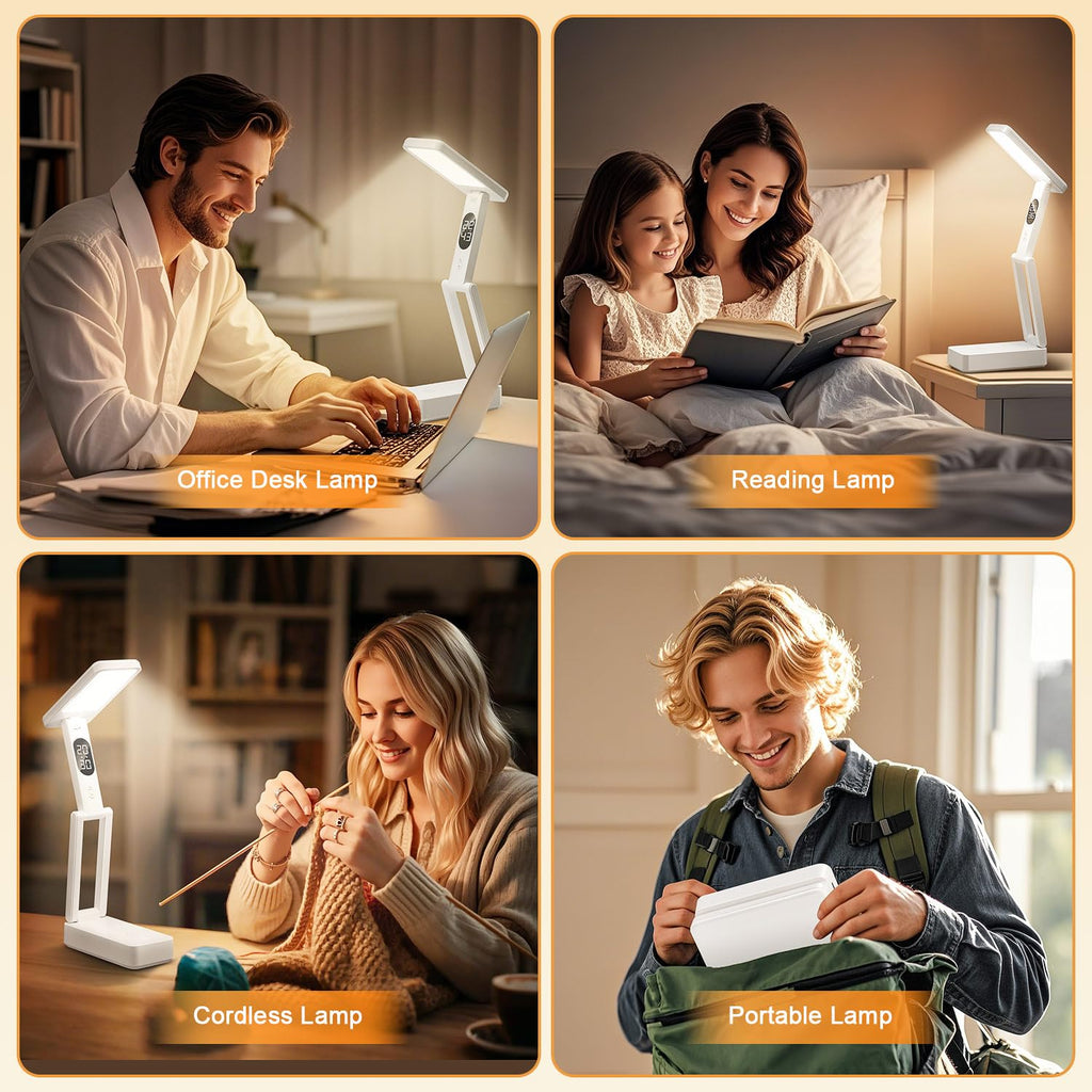 Small Desk Lamp,10000mAh Battery Operated Lamp,3 Colors+Dimmable Desk Light,LED Desk Lamp with Digital