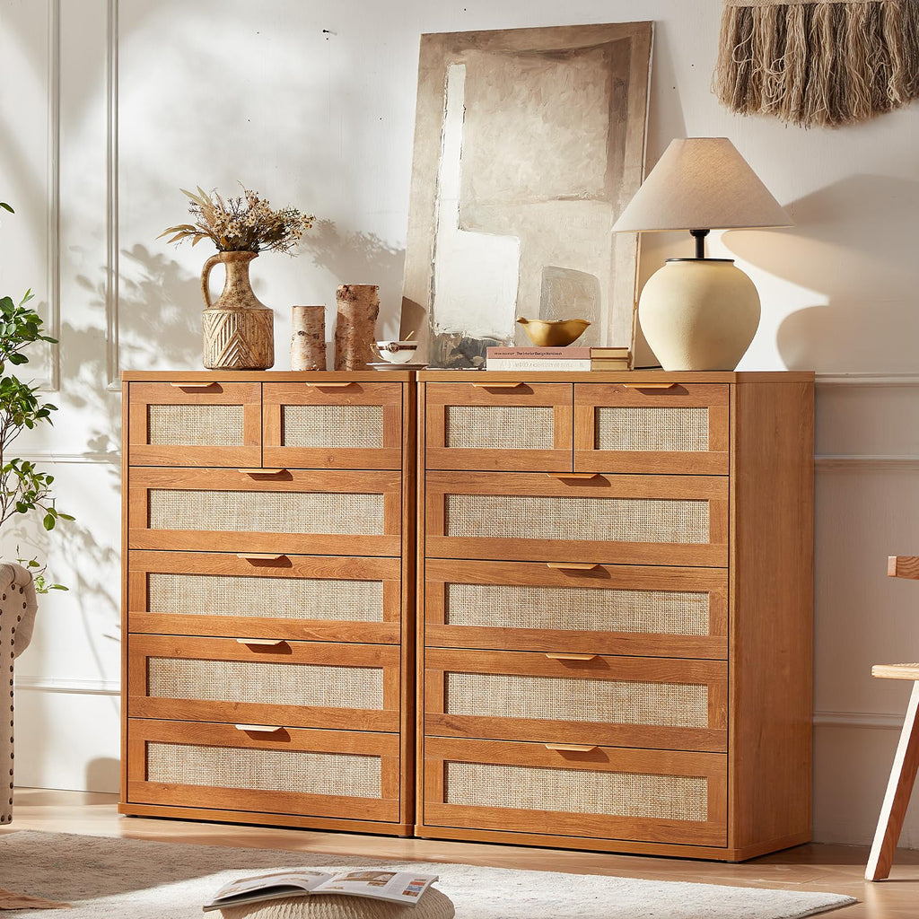 Rattan Dresser, 41" Tall Chest of Drawers