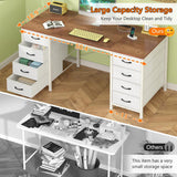 50 Inch Computer Desk with 8 Drawers, Home Office Desk with Power Outlets