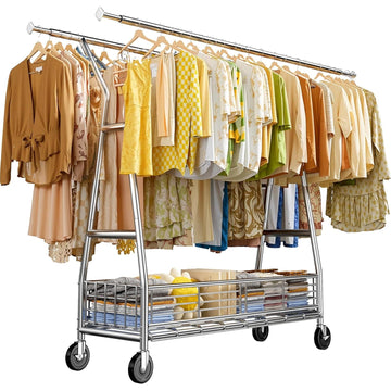630LBS Rolling Clothes Rack, Extendable 42-65" W Clothing Rack