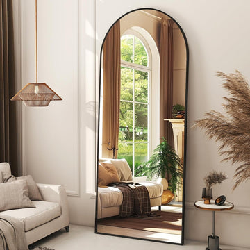 56"x21" Arched Full Length Mirror Floor Mirrors with Aluminum Alloy Frame Free-Standing Wall Mounted Floor Mirrors or