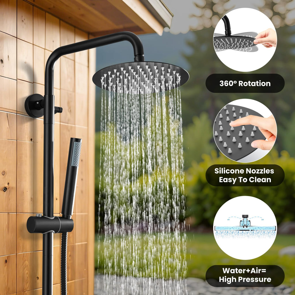Outdoor Shower Kit 304 Stainless Steel, Matte Black, 10 Inch