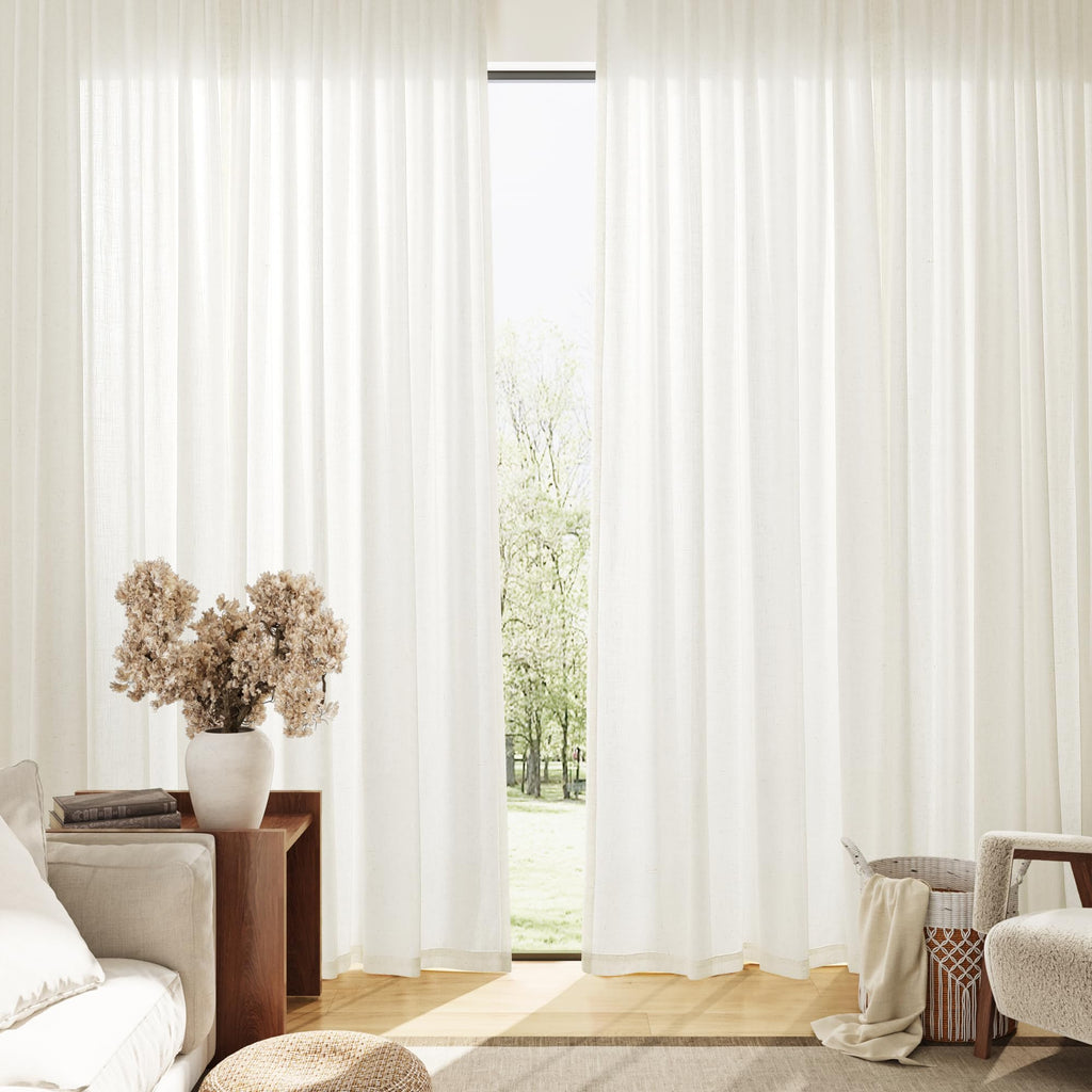 Extra Long Linen Curtains 120 Inch 10FT Hook Belt Cream 2 Panels