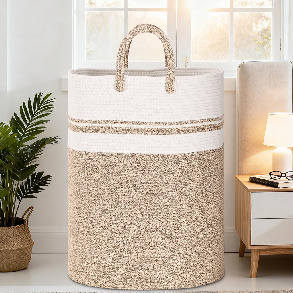 Woven Laundry Basket for Clothes, 65L Large Rectangle Laundry Hampers, Nursery Storage Basket for Toys, Tall Dirty