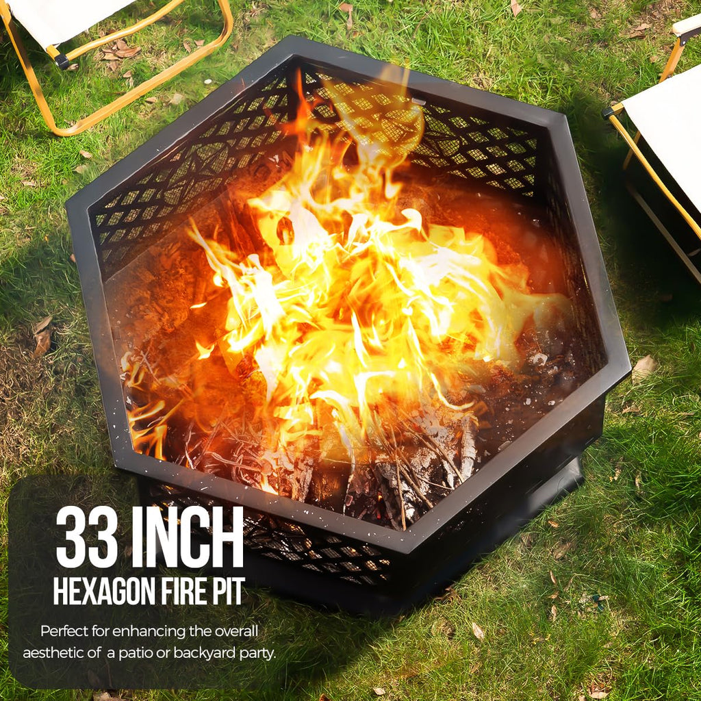 33 Inch Outdoor Fire Pit with Spark Screen Wood Burning
