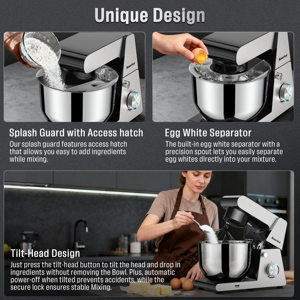 6.5QT Tilt-Head Stand Mixer, Heavy Duty Pro 10-Speed Electric Mixer, Stainless Steel Cladding & Bowl with Dough Hook