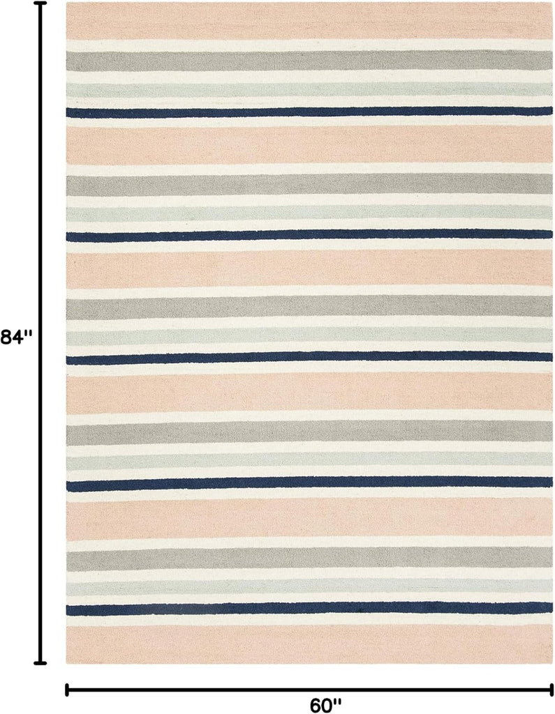 Kids Collection Area Rug, Ivory & Multi, Handmade Stripe Wool, Ideal for High Traffic Areas (SFK916A)