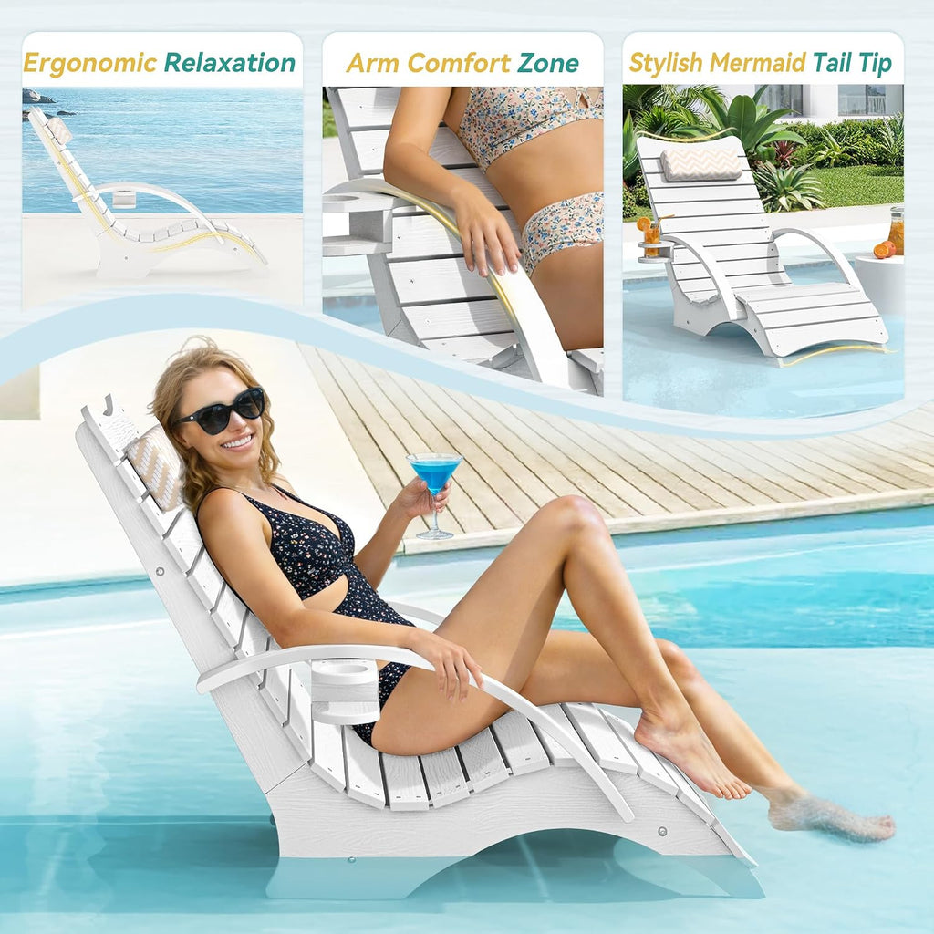 Pool Lounge Chairs Set of 2 with Armrest & Cupholder, 8-10 Shallow | HDPS Fade Resistant, Headrest, 330lbs Capacity
