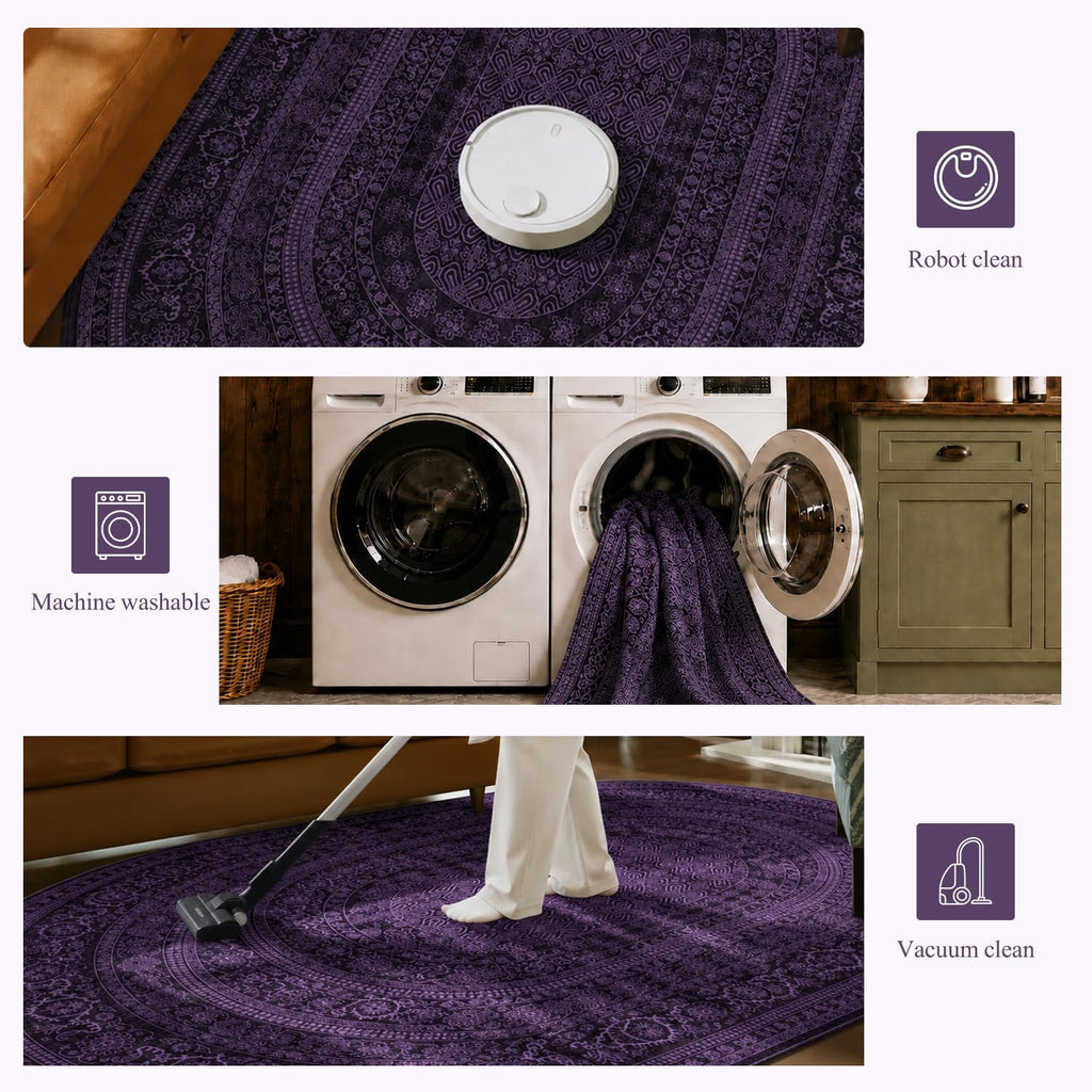 4x6 Oval Rug - Washable Ultra-Thin Carpet Muted Purple