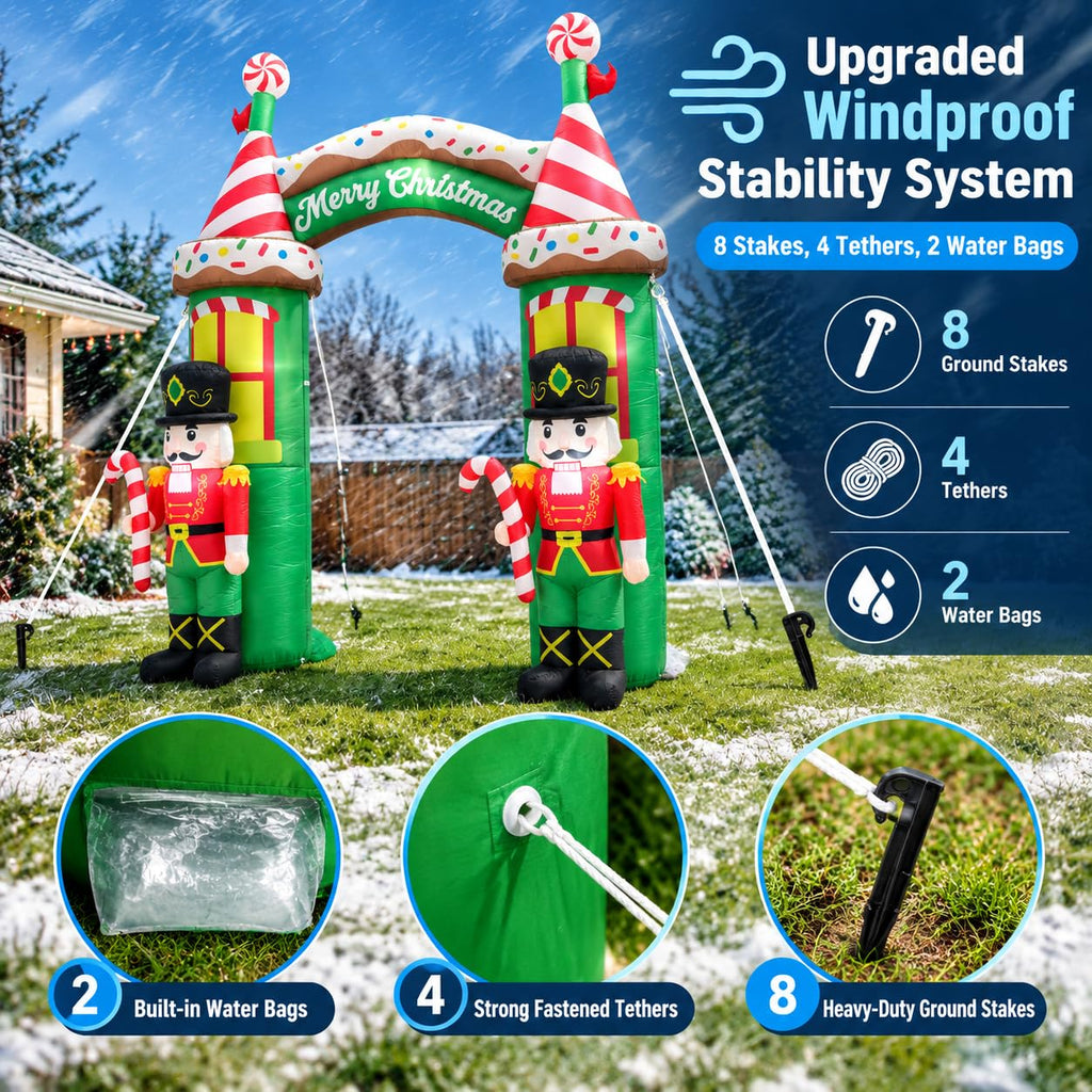 10 FT Christmas Inflatables Decorations, Outdoor Nutcracker Arch Giant Blow Up with Built-in LED Lights for Yard