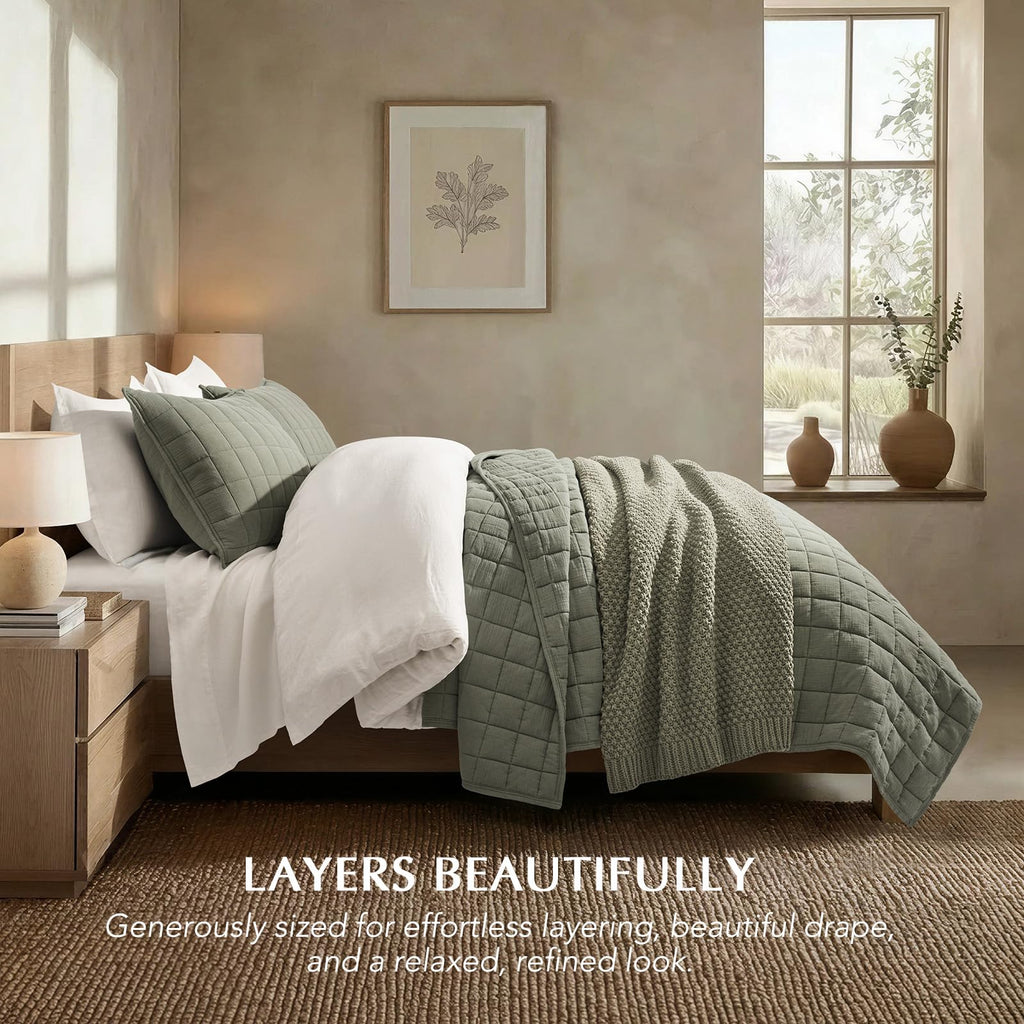 Cotton Gauze Muslin Quilt Set, Dusky Sage