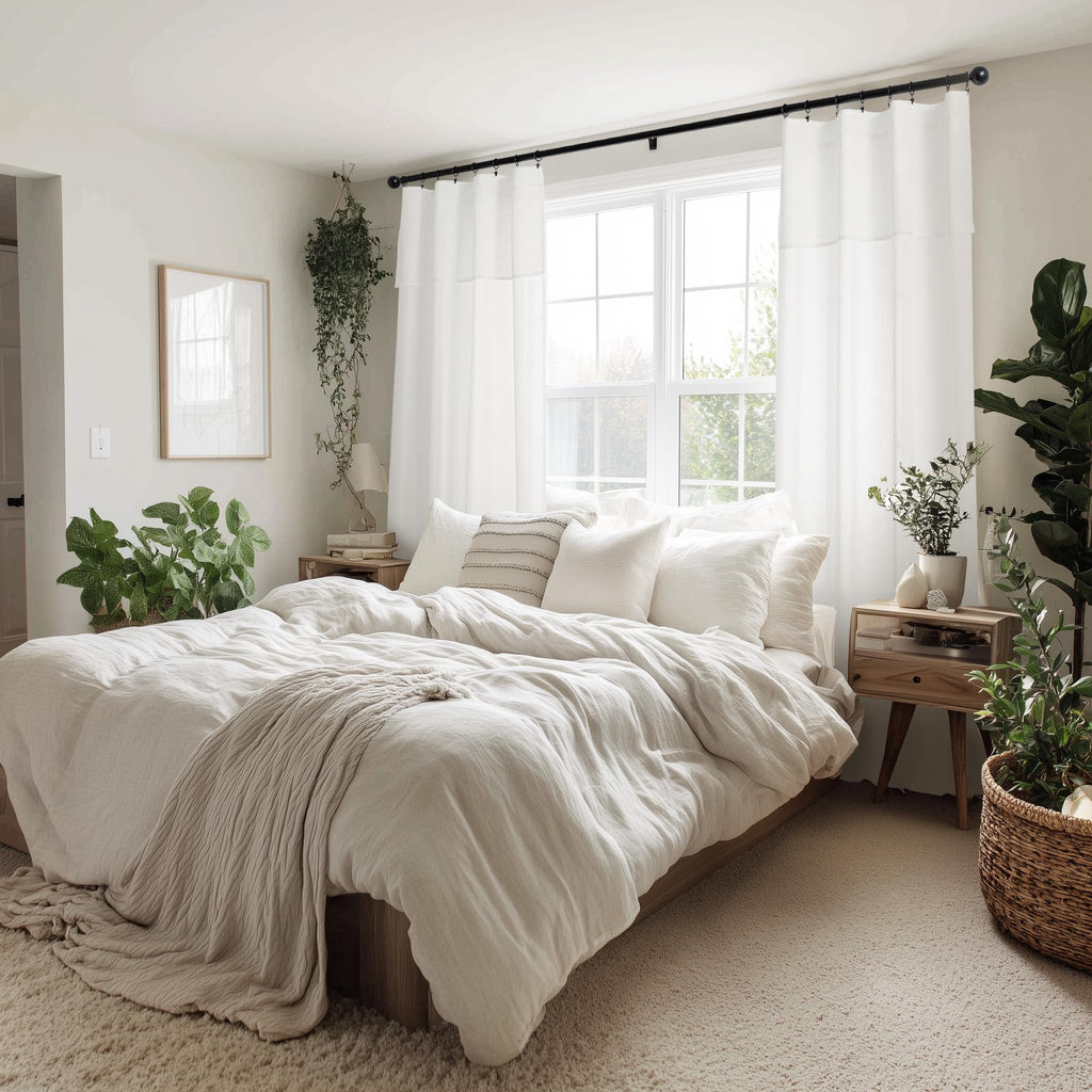 White Ruffle Linen Curtains with Valance