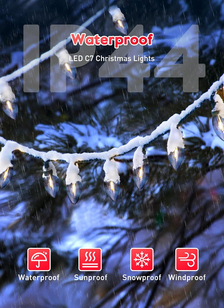 50FT C7 LED Vintage Christmas Lights Outdoor with 52 Bulbs
