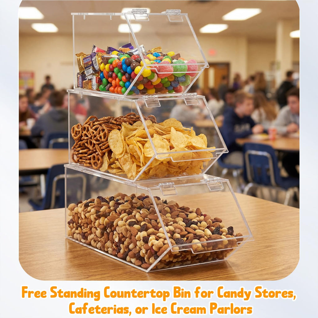 Set of 3 Stackable Candy Bins, Acrylic Pantry Storage, 3 Sizes