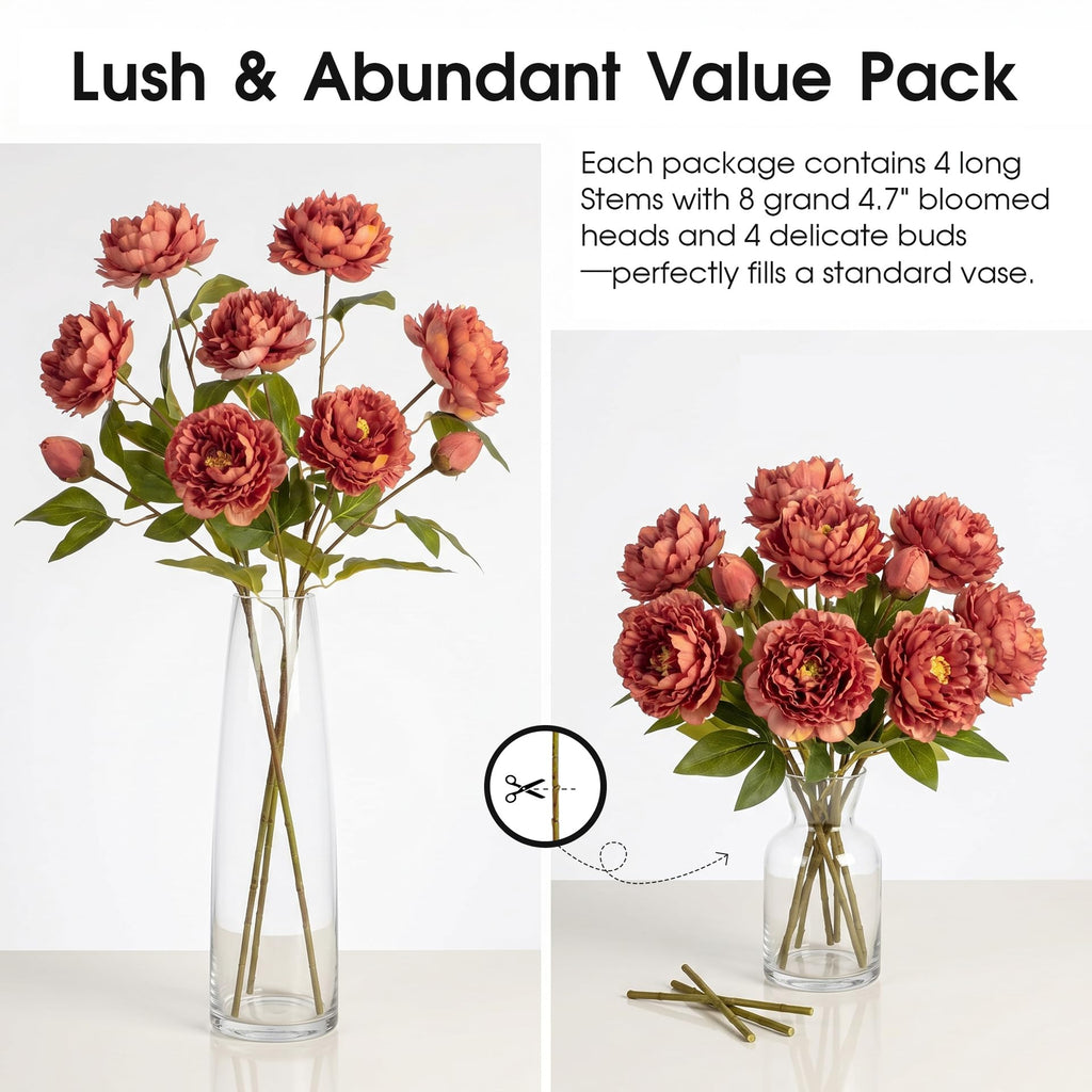 4Pcs Peonies Artificial Flowers Bulk Real Touch Faux Peony Silk Flowers Long Stem for Vase Home Table Wedding