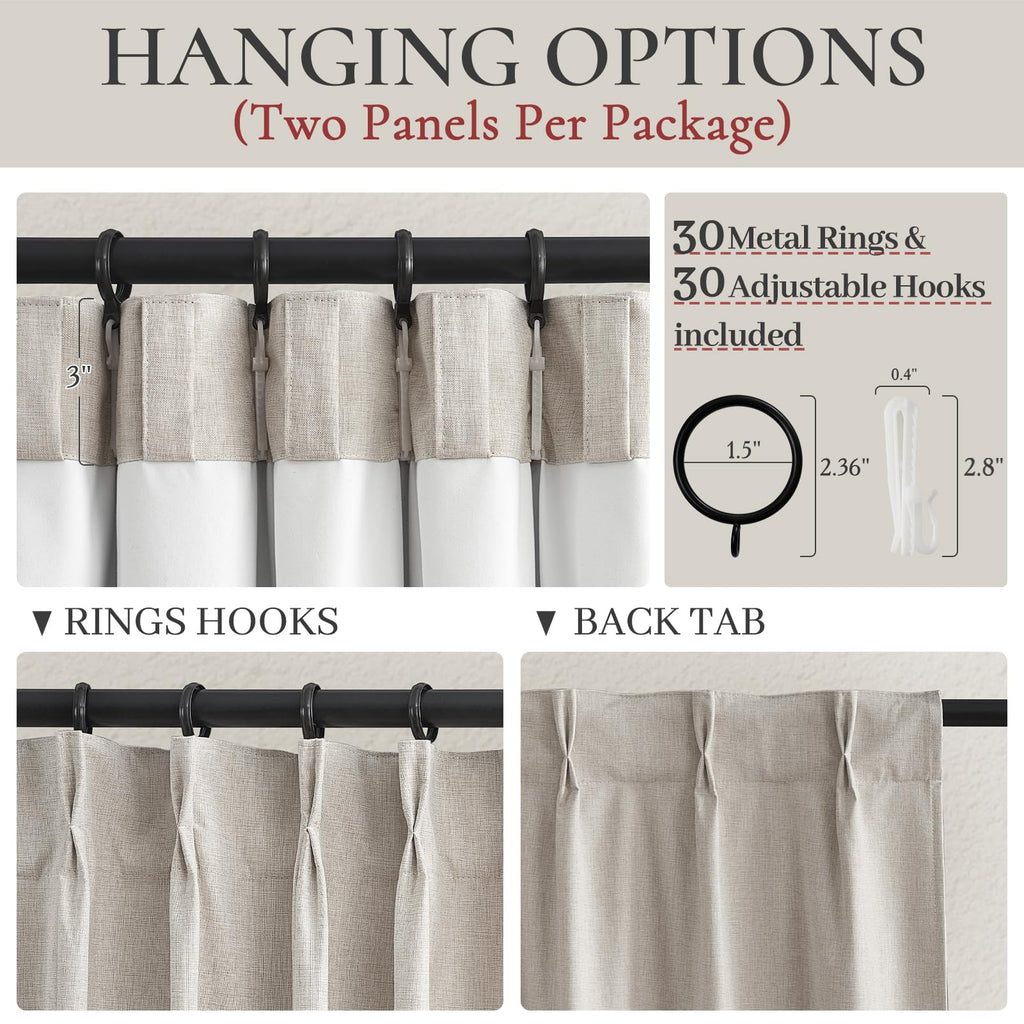 100 Inch Length Extra Wide Pinch Pleated Blackout Curtains 84 Inch Long, Farmhouse Natural Linen Thick Burlap Heavy
