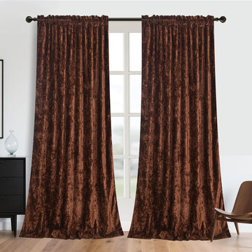 Brown Crushed Velvet Curtains with Rod Pocket Luxurious Thermal Insulation Soundproofing and Room Darkening Window