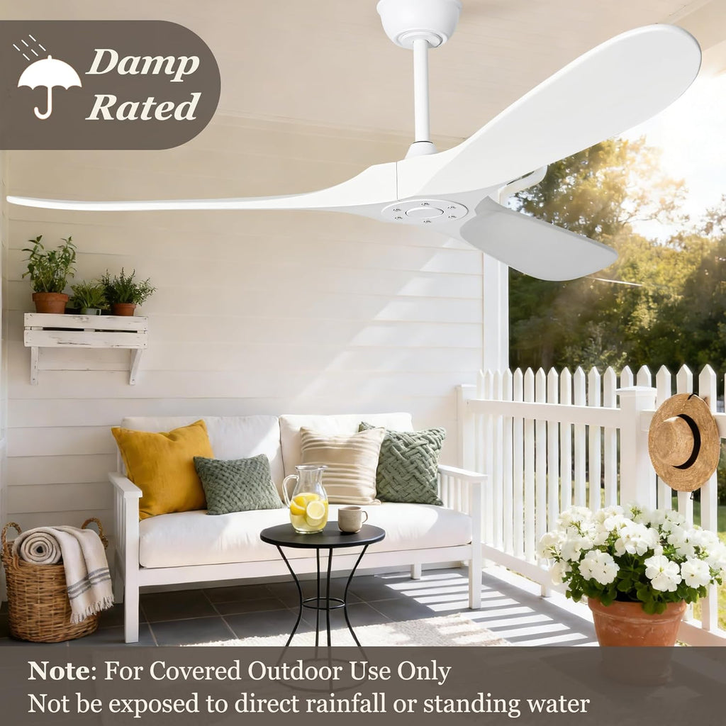 Inspired Maverick Style 52" White Ceiling Fans Without Lights, 52 Inch Outdoor Ceiling Fans no Lights, 3 Blade Solid Wood Waterproof Ceiling Fan with Remote Control for Indoor Outdoor Farmhouse/Patio Porch - White Blades A102-B0CMTJTWLL