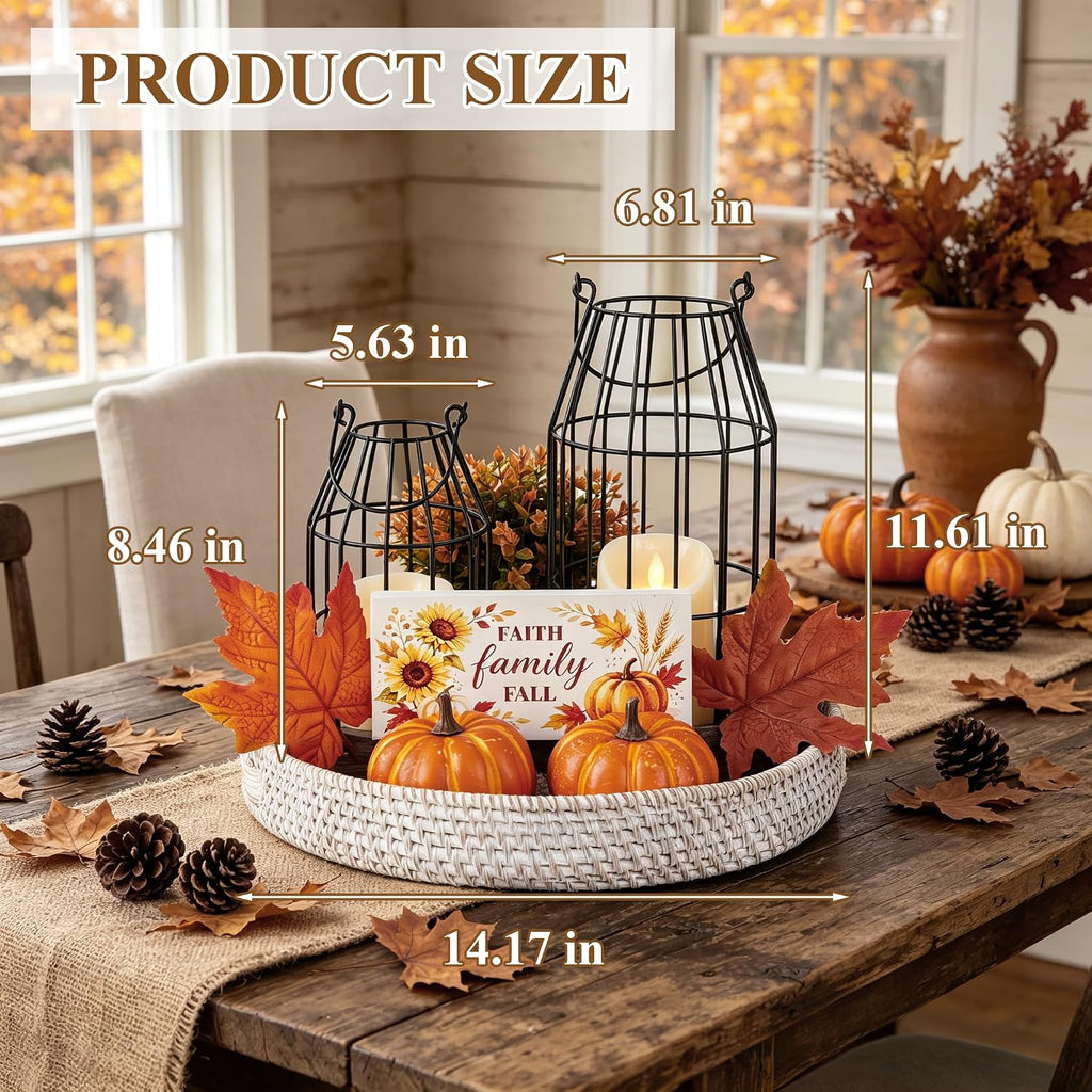 Rustic Farmhouse Lanterns Set Fall Decor for Dining Table Centerpieces | Set of 9 Artificial Maple Leaves, Autumn